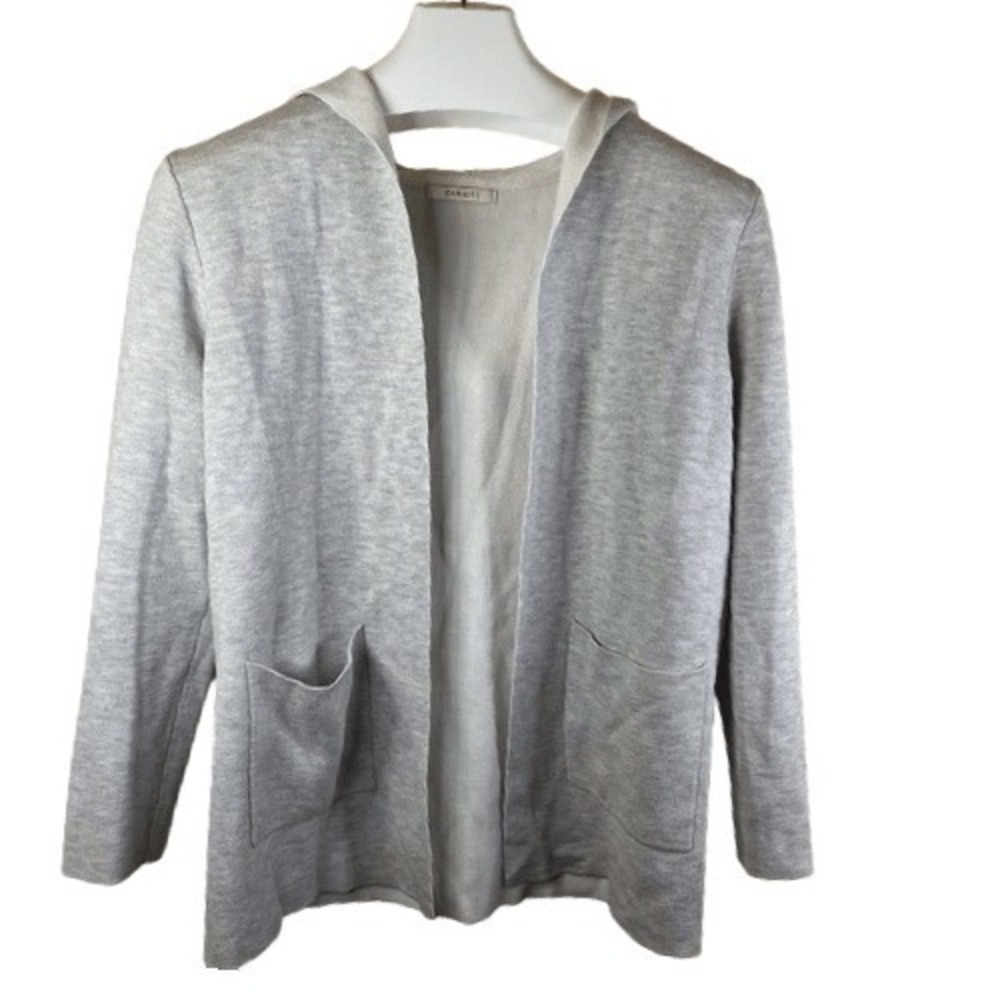 Camaieu Women's Gray Hooded Open Cardigan Jacket Size Large Mid-Length‎ Casual